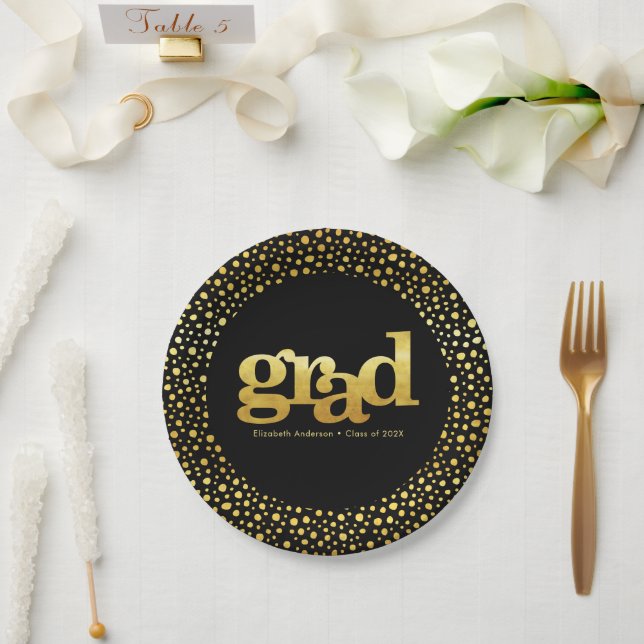 Abschluss-Goldfolien-Typografie schwarz, modern fe Pappteller (Hochzeit)