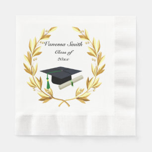 Abschluss, Goldlaurel, Cap & Diploma Serviette
