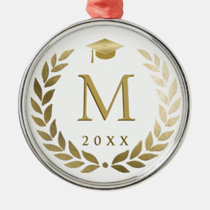 Abschluss-Goldlorbeerwreath-mit Monogramm Initiale Ornament Aus Metall
