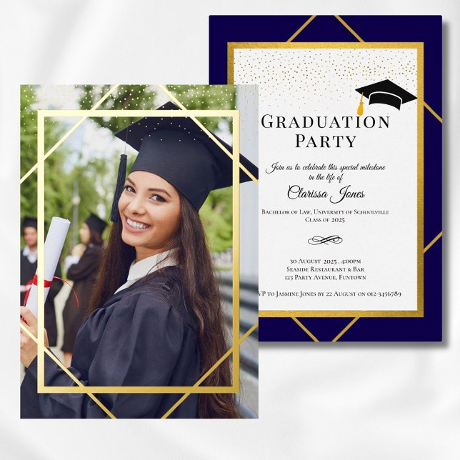Abschluss Grad Party Foto Einladung, Gold Folieneinladung (Von Creator hochgeladen)