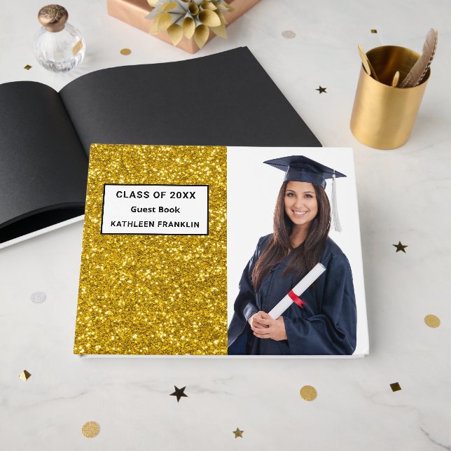 Abschluss Graduate Class Glitzer personalisieren Gästebuch (Vorderseite Offen)