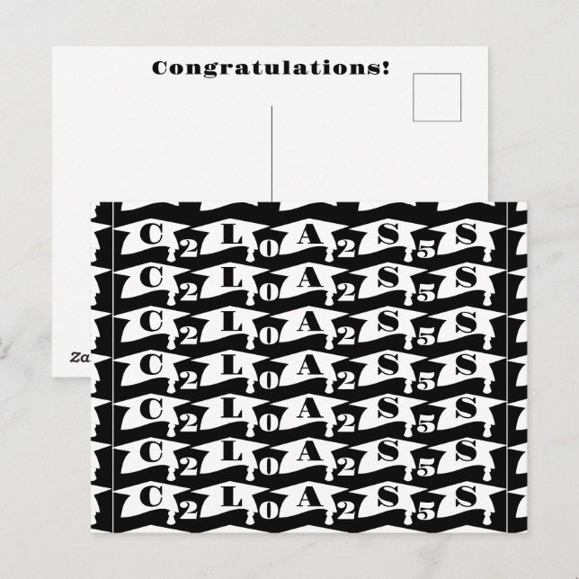 Abschluss-Graduate-Klasse 2025 Schwarz/Weiß Postkarte (Vorne/Hinten)