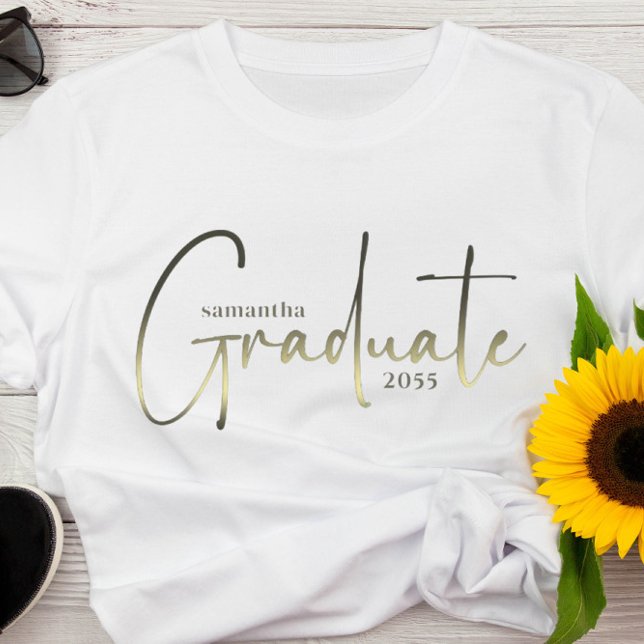 Abschluss Graduate Minimalistisch Calligraphy Cust T-Shirt (Von Creator hochgeladen)