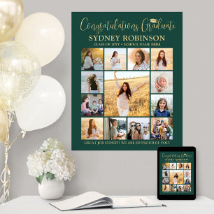 Abschluss Gratulation Foto-Collage Grün und Gold Poster