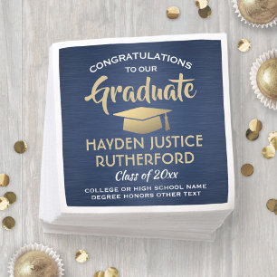 Abschluss Gratulation gebürstet navyblau gold & we Serviette