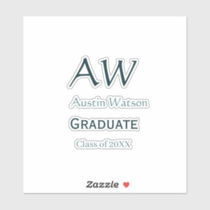 Abschluss-Gratulation Monogramm blau grau Name 20X Aufkleber