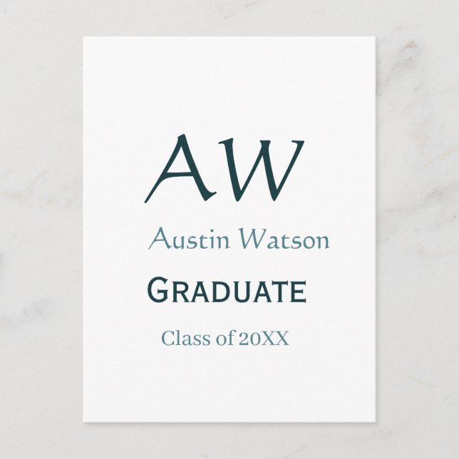Abschluss-Gratulation Monogramm blau grau Name 20X Postkarte (Vorderseite)