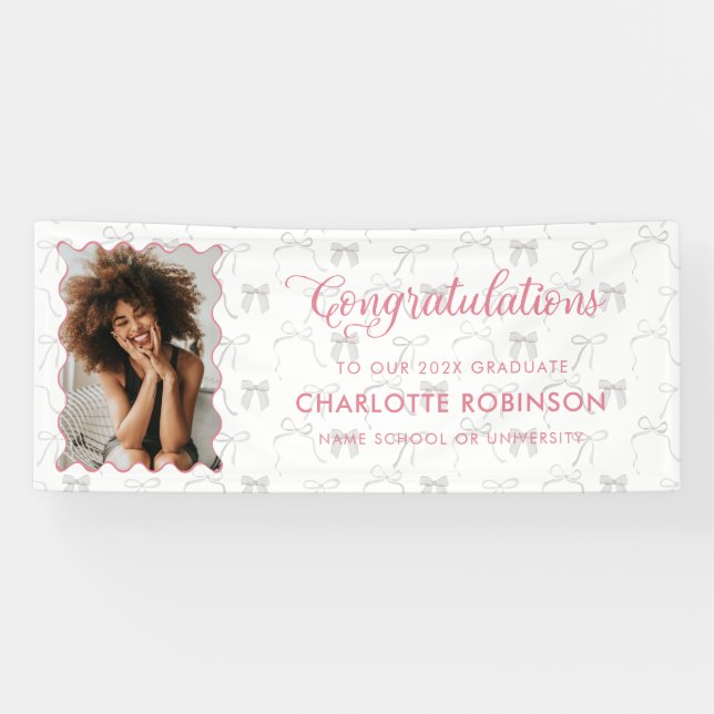 Abschluss Gratulation Pink Bow Foto Banner (Horizontal)