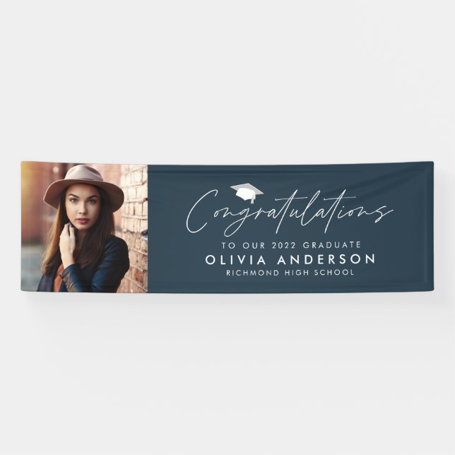 Abschluss Gratulationen Marineblau modernes Foto Banner (Horizontal)
