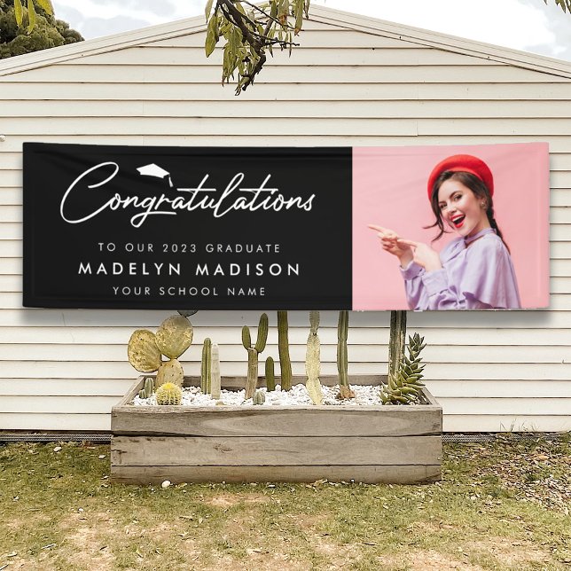 Abschluss gratuliert modernen Foto schwarz Banner (Von Creator hochgeladen)