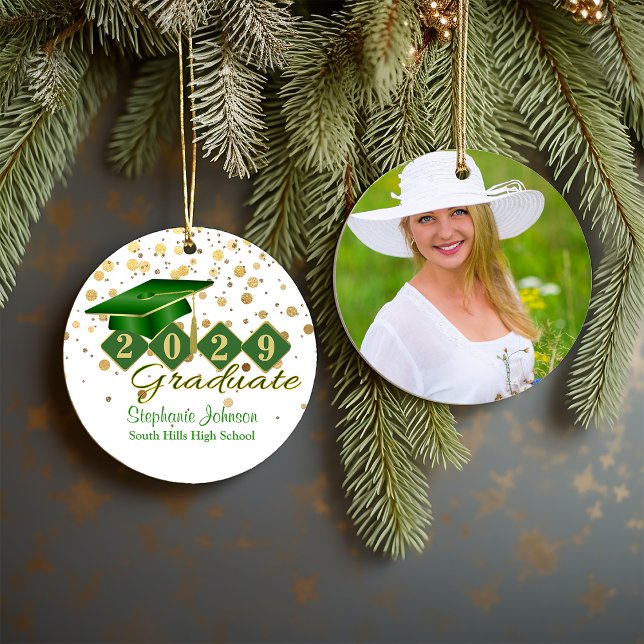 Abschluss Green und Gold 2021 Foto Keramik Ornament (Graduation Green and Gold Photo Ceramic Ornament)