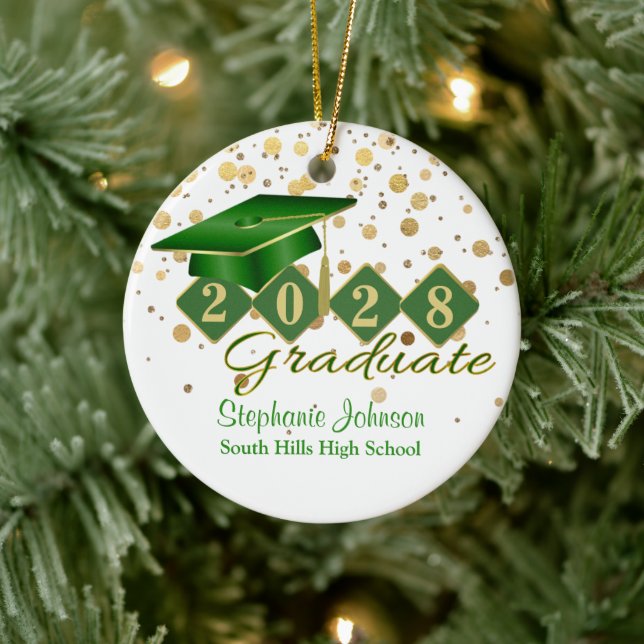Abschluss Green und Gold Confetti Keramik Keramik Ornament (Baum)