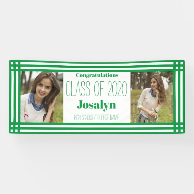Abschluss "Green White Geometric Two Fotos" Banner (Horizontal)
