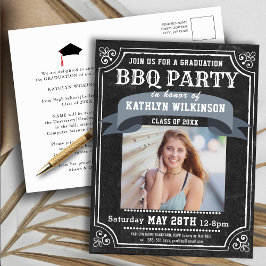 Abschluss GRILLEN Party Chalkboard Foto Einladung Postkarte