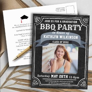 Abschluss GRILLEN Party Chalkboard Foto Einladung Postkarte