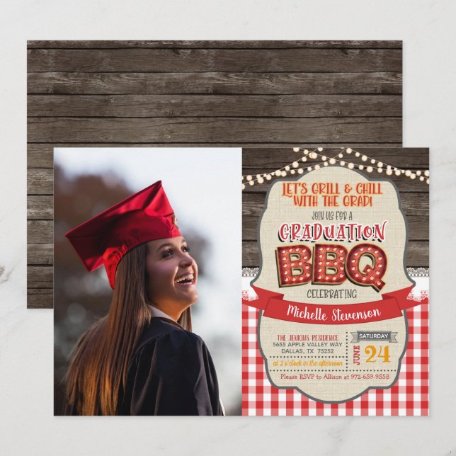 Abschluss GRILLEN Party Einladung - Grill & Chill  (Vorne/Hinten)