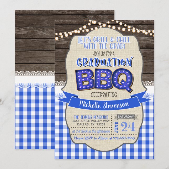 Abschluss GRILLEN Party Einladung - Grill & Chill  (Vorne/Hinten)