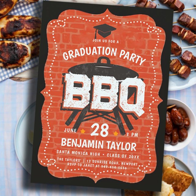Abschluss GRILLEN Party Rustikale Wand Garten Auße Einladung (male high school graduation party ideas bbq party invitations college grad rustic backyard outdoor)