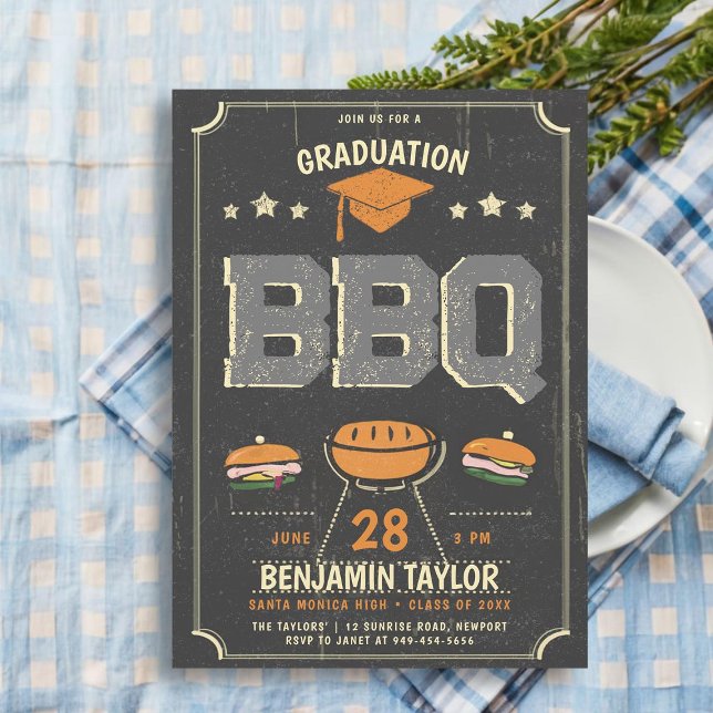 Abschluss GRILLEN Party Rustikaler Cowboy Country  Einladung (male high school graduation party ideas bbq party invitations college grad template rustic country)