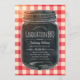 Abschluss GRILLEN Party Vintag Chalkboard Mason Ja Einladung