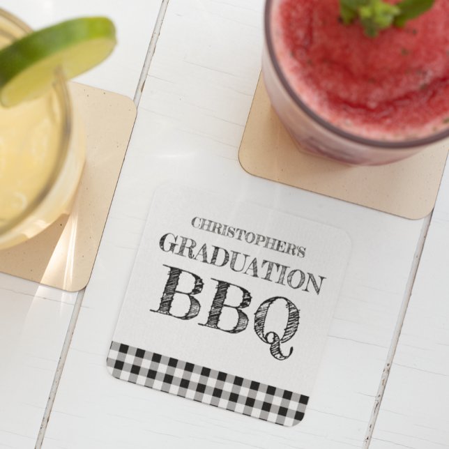 Abschluss-Grillfest Gingham Rechteckiger Pappuntersetzer (Von Creator hochgeladen)