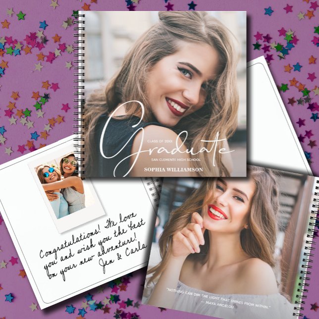 Abschluss Guest Book Notizbuch (CHOOSE your page style, spine color, soft or hard cover and add a personal message on the back.)