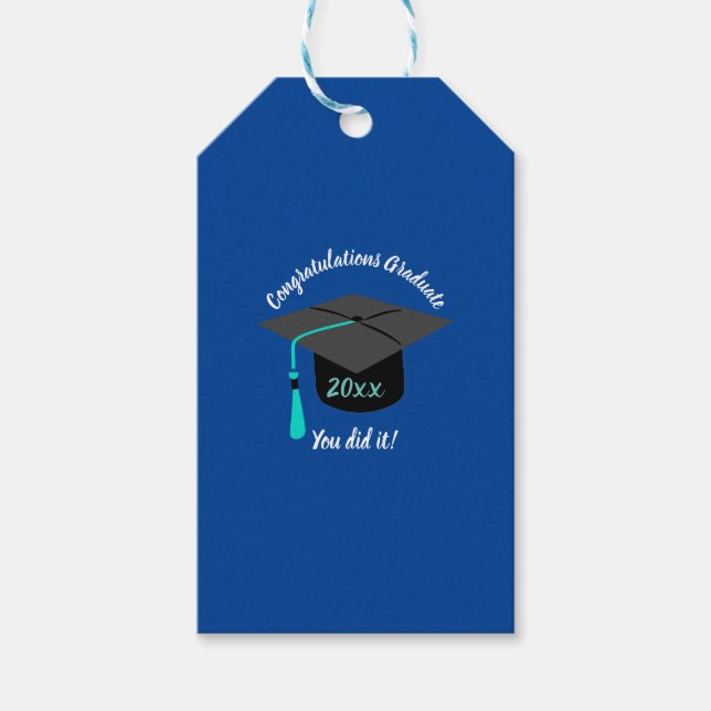 Abschluss Hat and Year Personalisiert Blue Gift Ta Geschenkanhänger (Vorderseite)