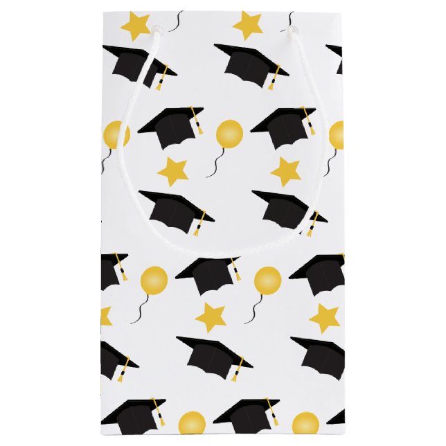 Abschluss Hat Balloons Stars Muster Gelb Schwarz Kleine Geschenktüte (Rückseite)