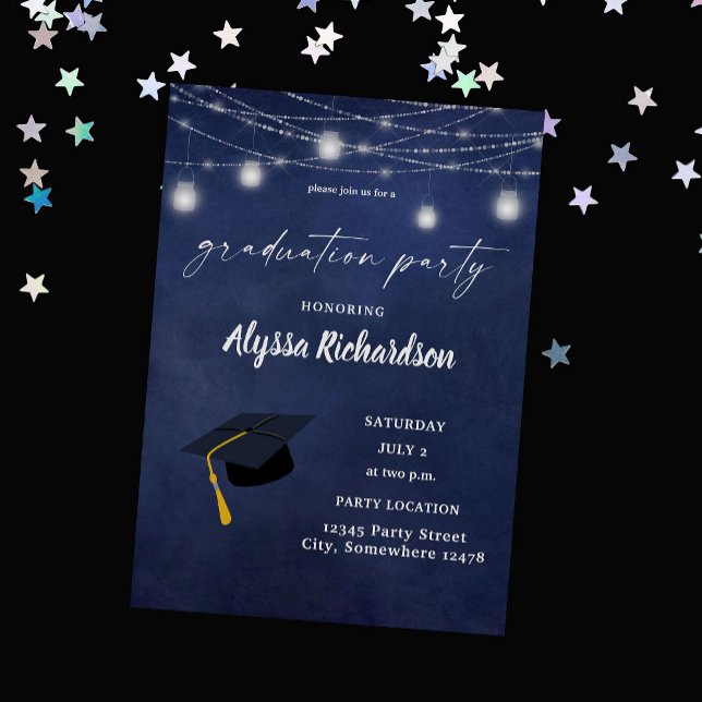 Abschluss Hat Chalkboard Graduation Party Blue Einladung (Von Creator hochgeladen)