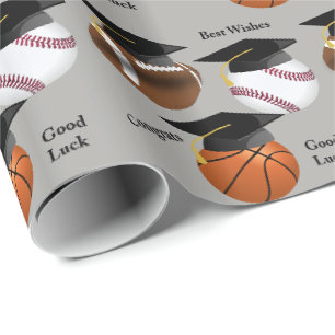 Abschluss Hat Soccer Basketball Football Glückwuns Geschenkpapier