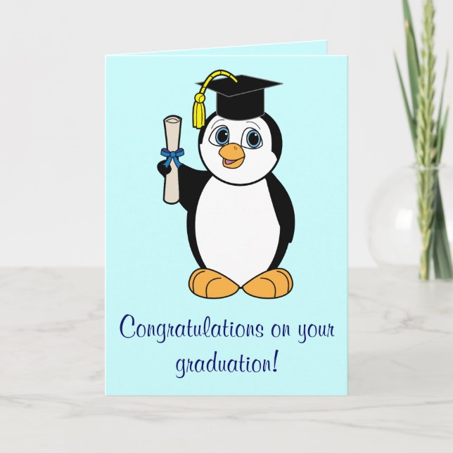 Abschluss Herzlichen Glückwunsch an Boy Penguin Karte (Vorderseite)