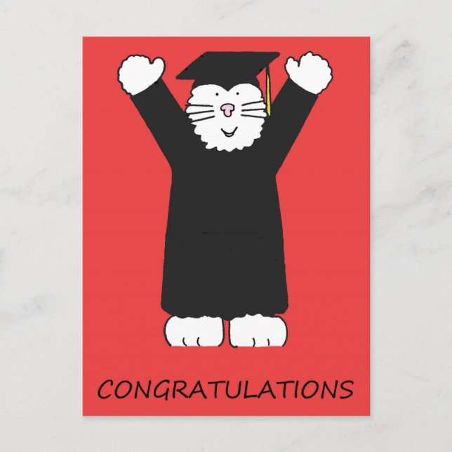 Abschluss Herzlichen Glückwunsch Cartoon Cat Postkarte (Vorderseite)
