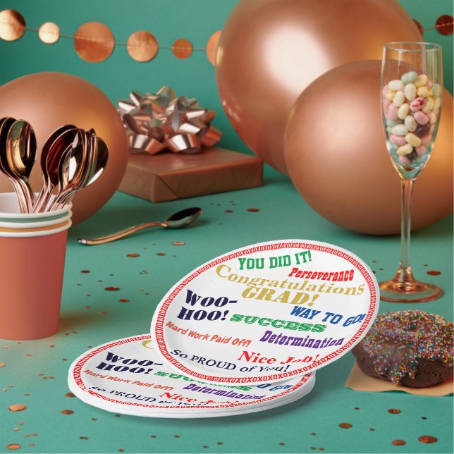 Abschluss Herzlichen Glückwunsch Typografie Pappteller (Multi)