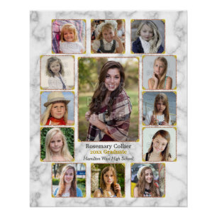 Abschluss High School Foto Collage Weißer Marmor Poster