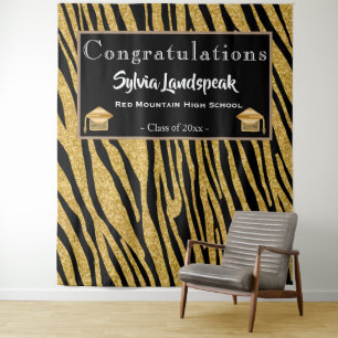 Abschluss-Hintergrund Gold Zebrastreifen Wandteppich