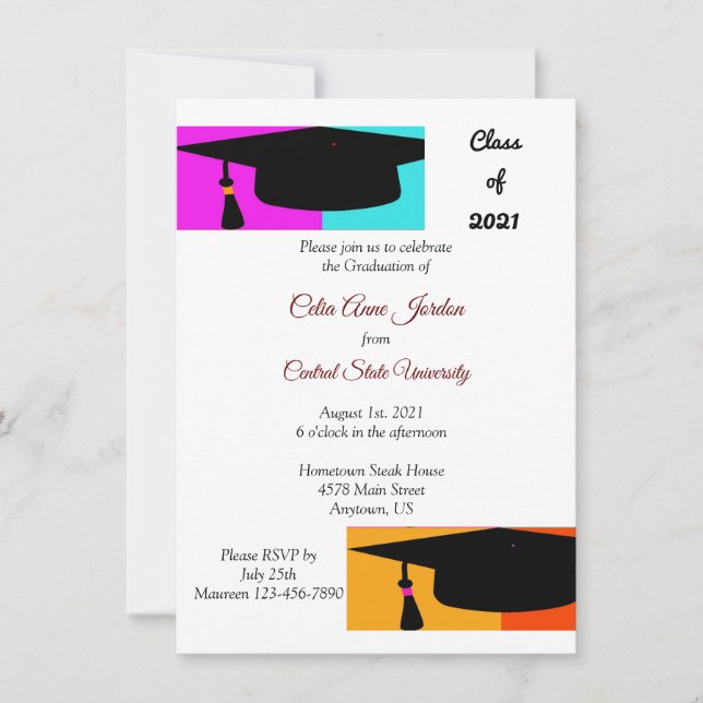Abschluss Hut & Tassel Grad Einladung (Vorderseite)