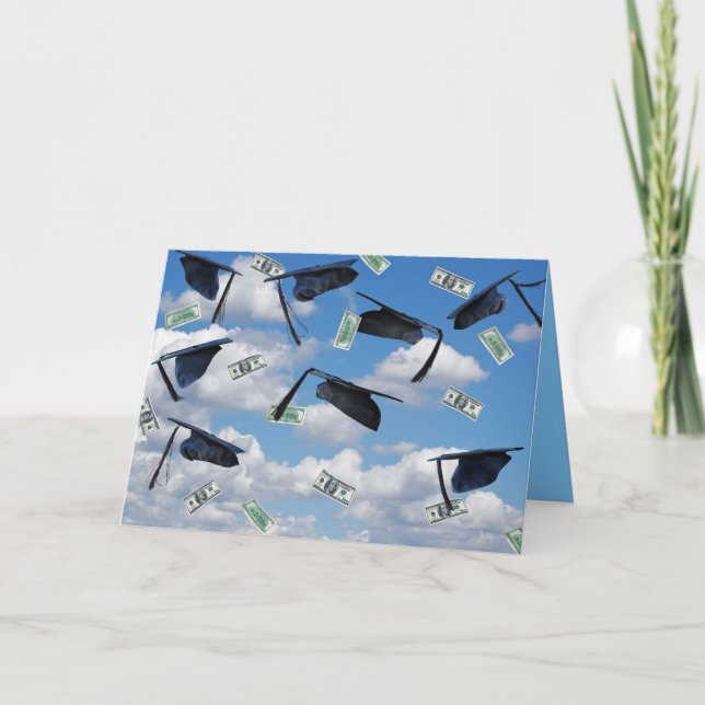 Abschluss-Hüte und Geld im Himmel Karte (Vorderseite)