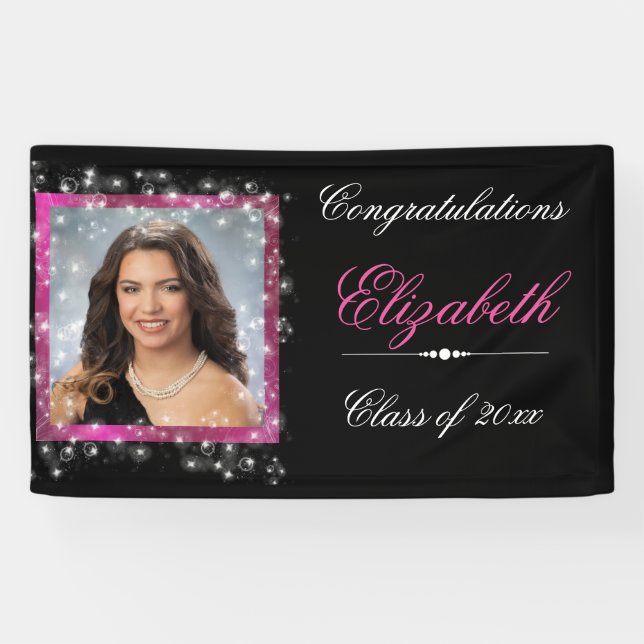 Abschluss, Imitate Glitzer funkeln, Rosa/CUSTOM Banner (Horizontal)