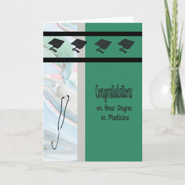 Abschluss in Medizin, Green mit Caps & Stethoscope Karte (Vorderseite)