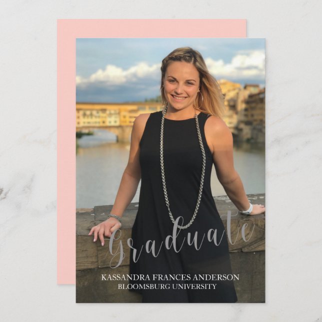 Abschluss in Silver Script Foto Abschluss Einladung (Vorne/Hinten)