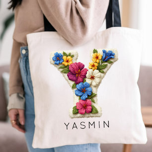 Abschluss   Individuelles Blumenmonogramm als Gesc Tragetasche
