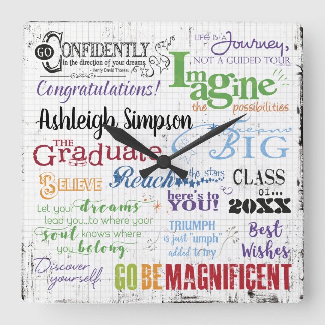Abschluss Inspirationssätze Personalisiert Quadratische Wanduhr (Vorderseite)