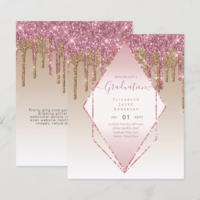 ABSCHLUSS INVITES - Driving Glitzer Girly Glamour (Vorne/Hinten)
