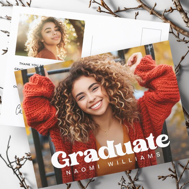 Abschluss Jahr Foto Retro-Schriftart-Abschluss Postkarte (Graduation year photo retro font graduate postcard)