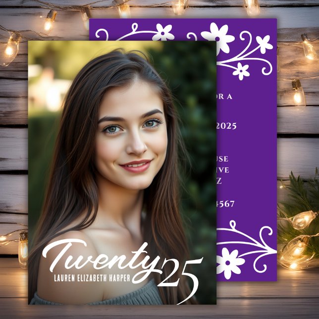 Abschluss Jahr und Foto Lila Abitur Einladung (Graduation Year And Photo Purple Graduation Party Invitation)