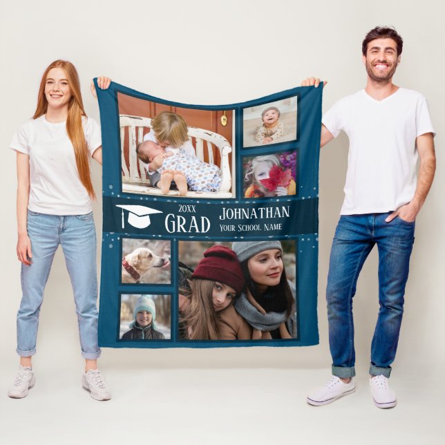 Abschluss jedes Jahr Multi-Foto Blau Fleecedecke (Beispiel)