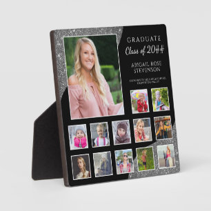 Abschluss K-12 FotoCollage Black Silver Glitzer Fotoplatte