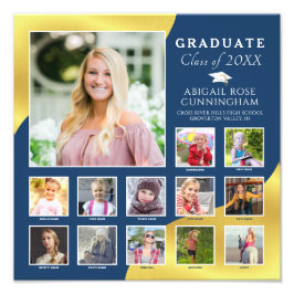 Abschluss K-12 FotoCollage Blue Metallic Gold Fotodruck