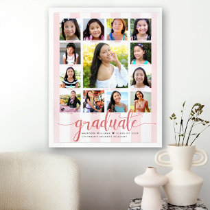 Abschluss K–12 Fotocollage Roségold Schriftzug Poster
