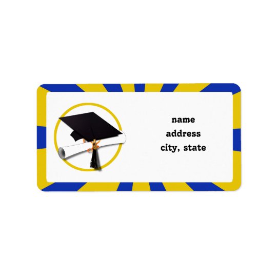 Abschluss-Kappe w/Diploma - Gold u. Blau Adressaufkleber